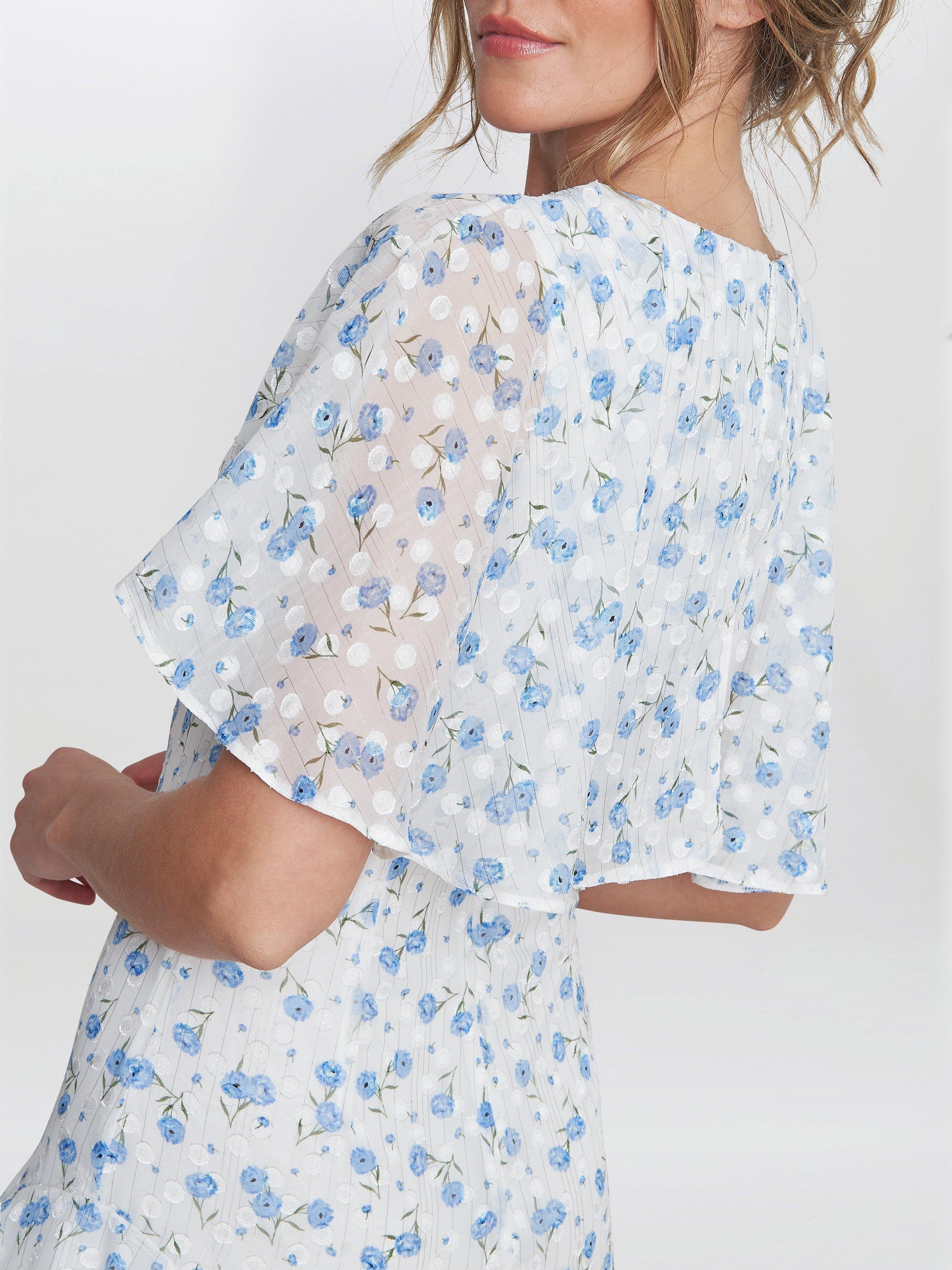 Gina Bacconi Annette Chiffon Knee Length, Blue/White, 8