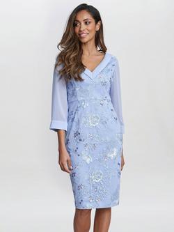 Gina Bacconi Daisy Embroidered Crepe Dress, Nordic Blue - view 2, Nordic Blue