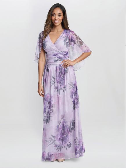 Gina Bacconi Caroline Overlay Sleeves Maxi Dress, Multi, Multi