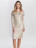 Gina Bacconi Anthea Off The Shoulder Sequin Knee Length Dress, Taupe