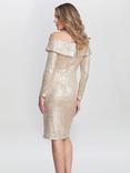 Gina Bacconi Anthea Off The Shoulder Sequin Knee Length Dress, Taupe