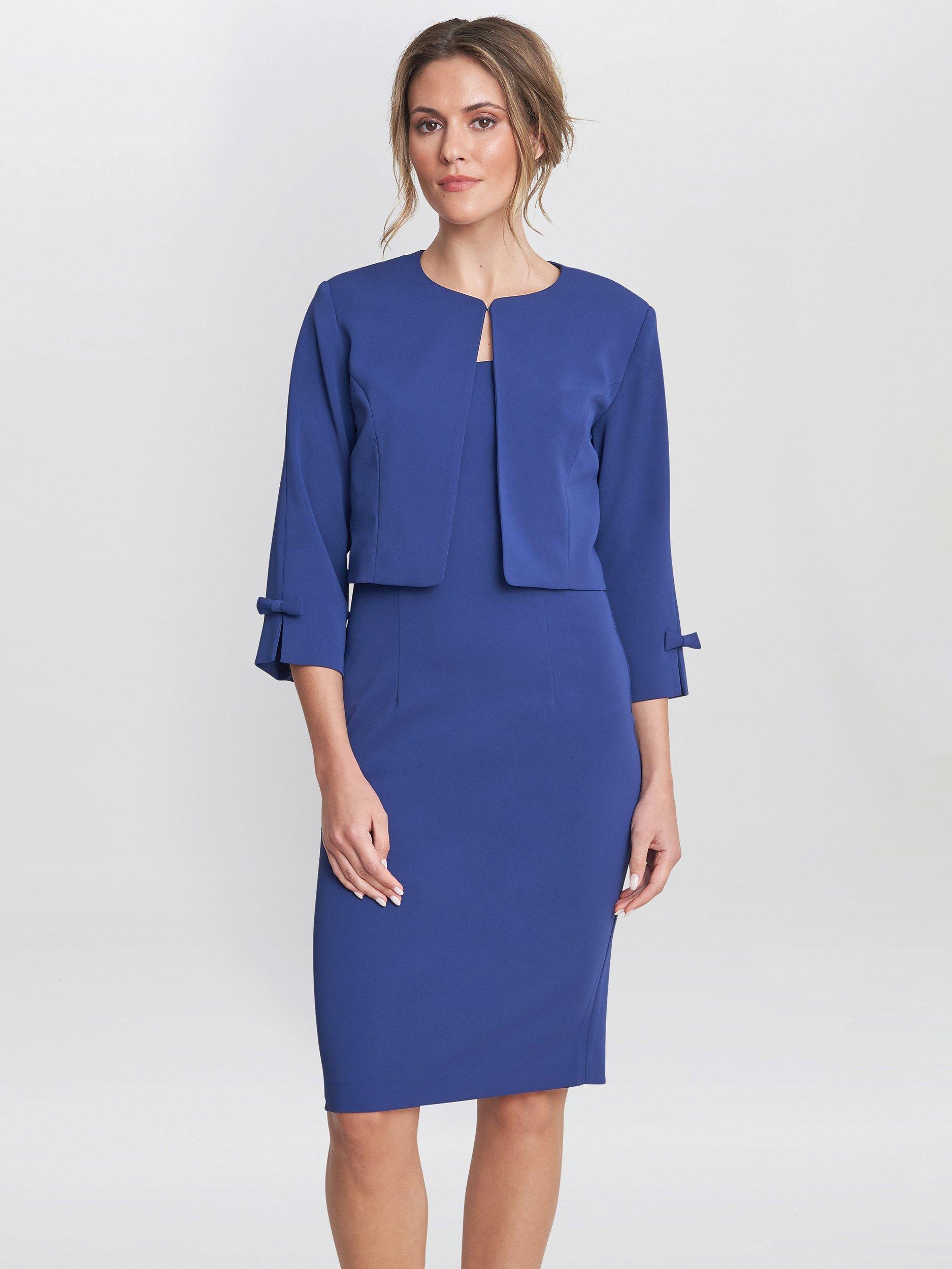 Product image 1 of 6, which shows Gina Bacconi Corinne Stretch Crepe Dress & Jacket, Navy, 16