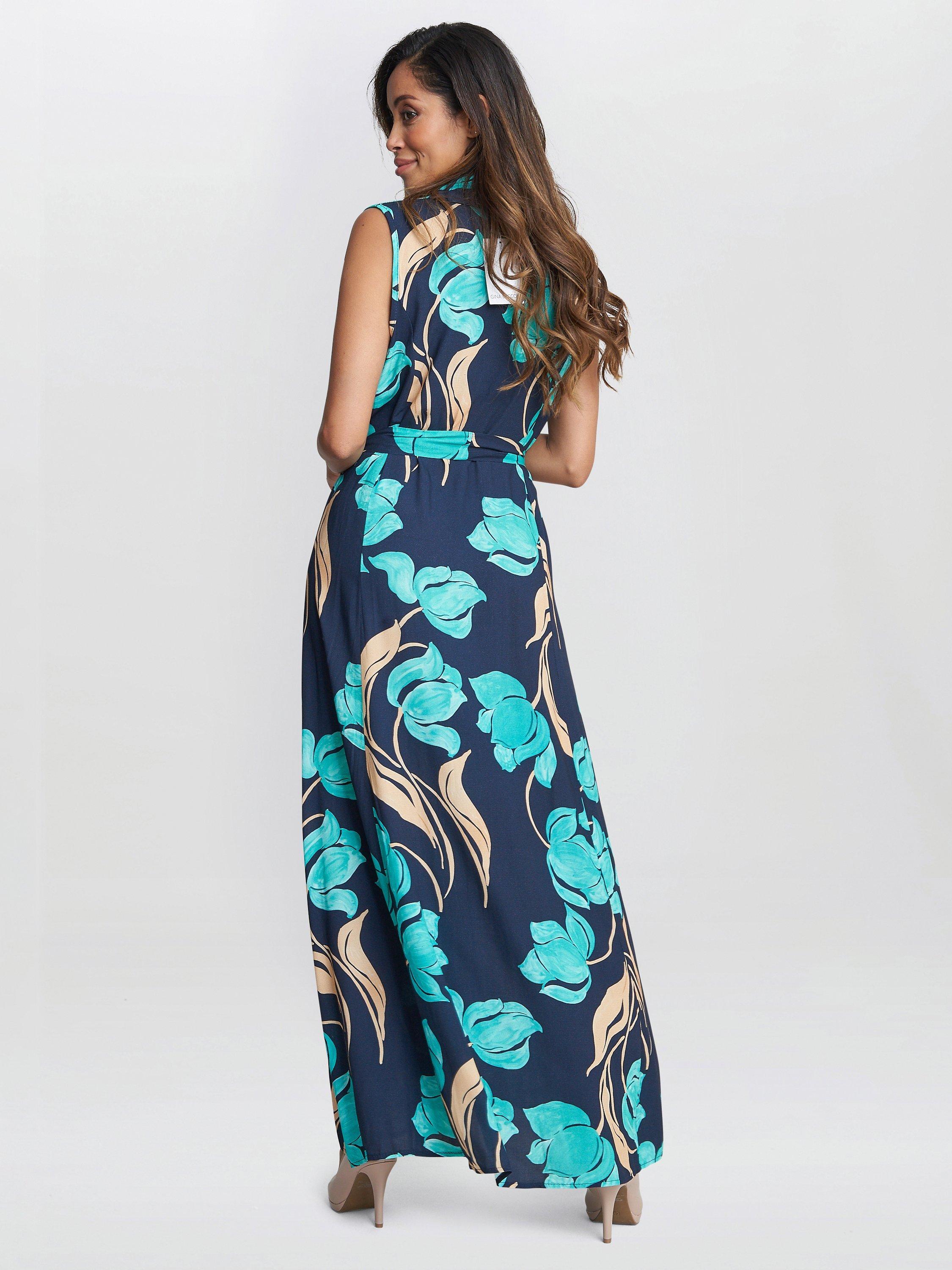 Product image 3 of 6, which shows Gina Bacconi Ariel Sleeveless Shirt Maxi Dress, Navy/Multi, S