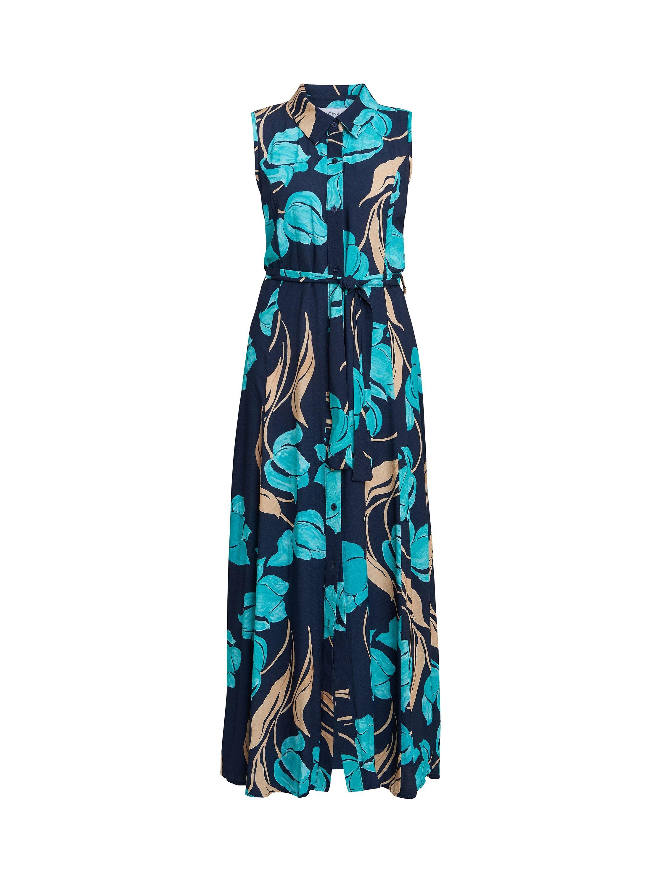 Product image 5 of 6, which shows Gina Bacconi Ariel Sleeveless Shirt Maxi Dress, Navy/Multi, S