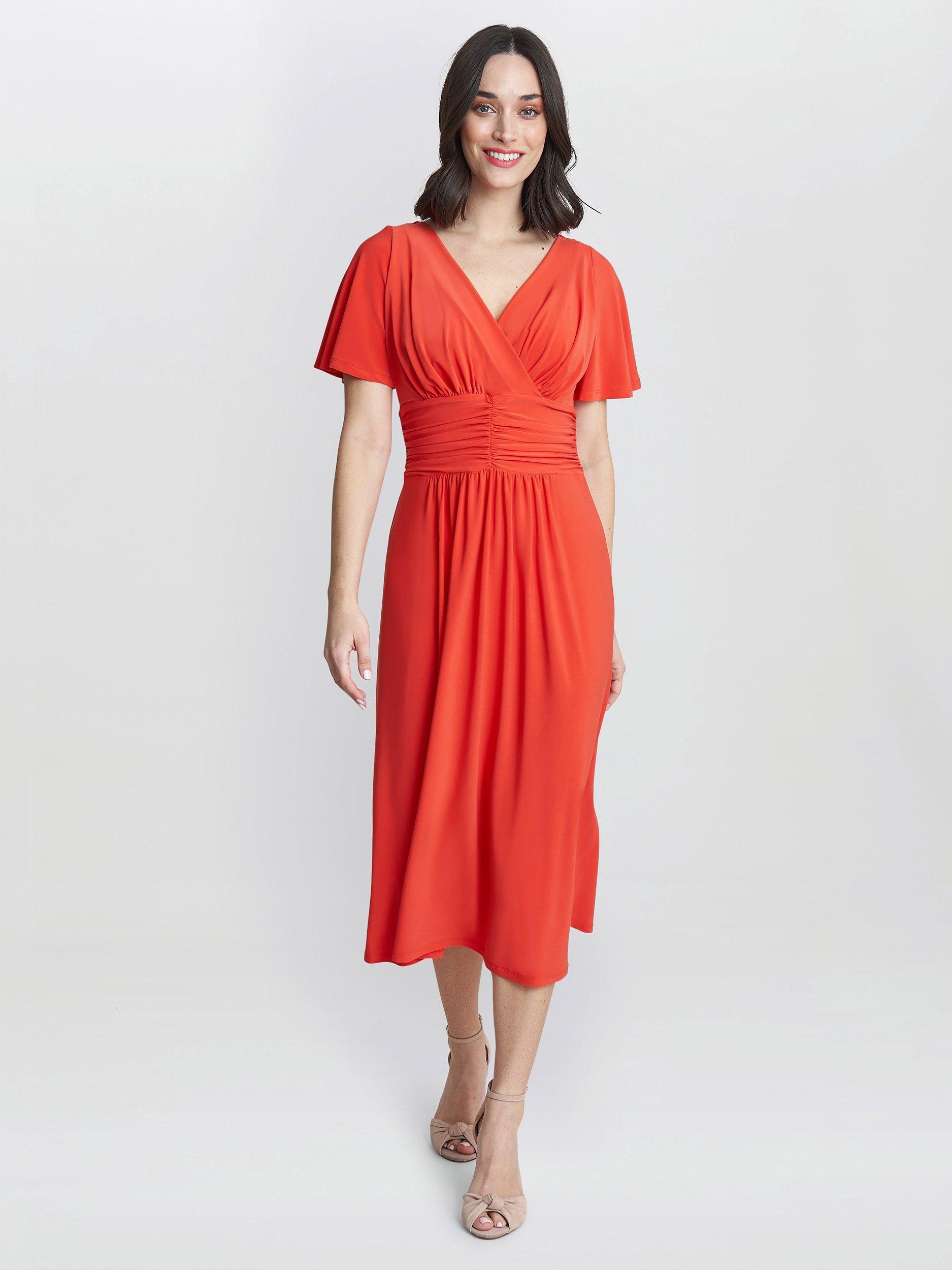 Product image 1 of 5, which shows Gina Bacconi Frieda Midi Jersey Dress, Orange, 10