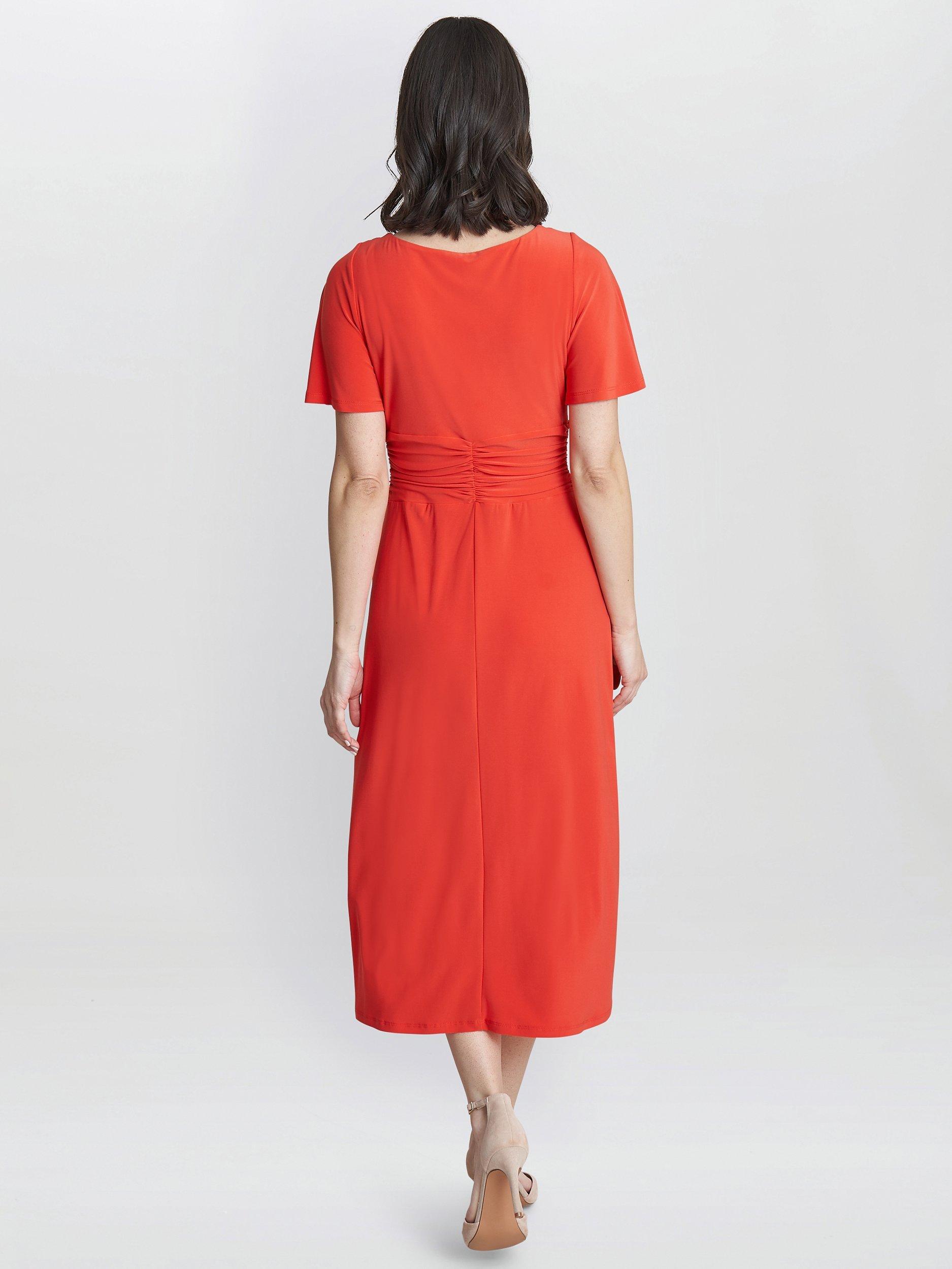 Product image 2 of 5, which shows Gina Bacconi Frieda Midi Jersey Dress, Orange, 10