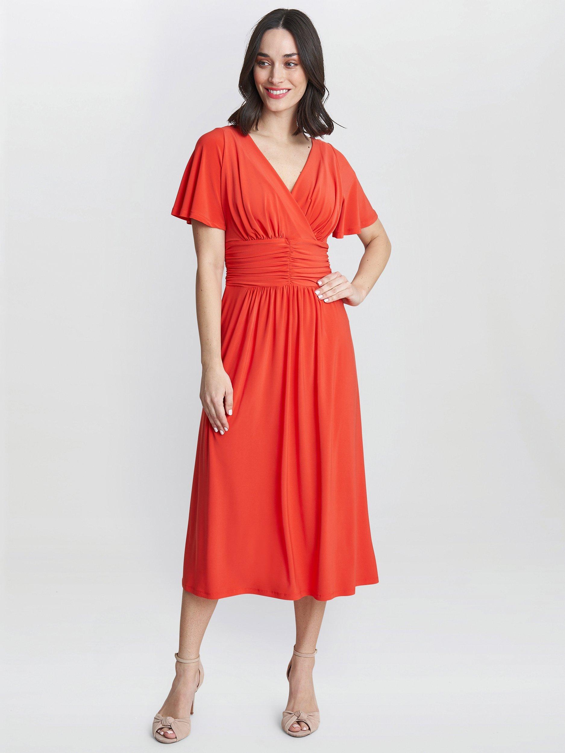 Product image 3 of 5, which shows Gina Bacconi Frieda Midi Jersey Dress, Orange, 10