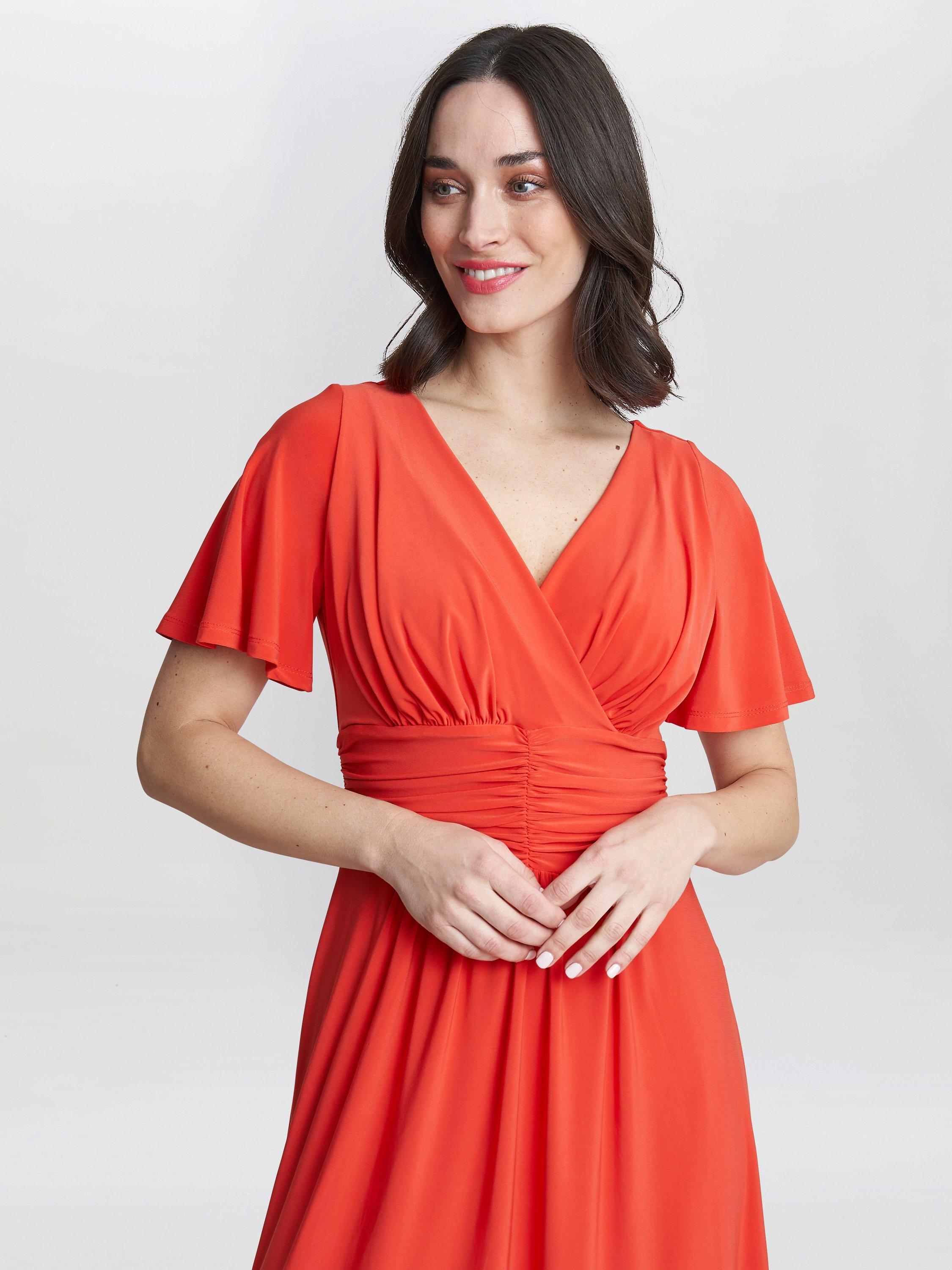 Product image 5 of 5, which shows Gina Bacconi Frieda Midi Jersey Dress, Orange, 10