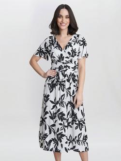 Gina Bacconi Gabriella Floral Midi Jersey Dress, Off White/Black, Off White/Black