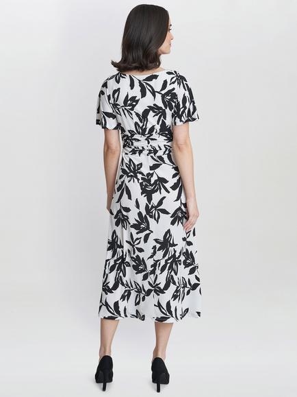 Gina Bacconi Gabriella Floral Midi Jersey Dress, Off White/Black - view 2, Off White/Black