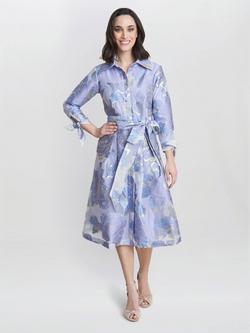 Gina Bacconi Lauren Jacquard Shirt Dress - view 2, Blue/Multi