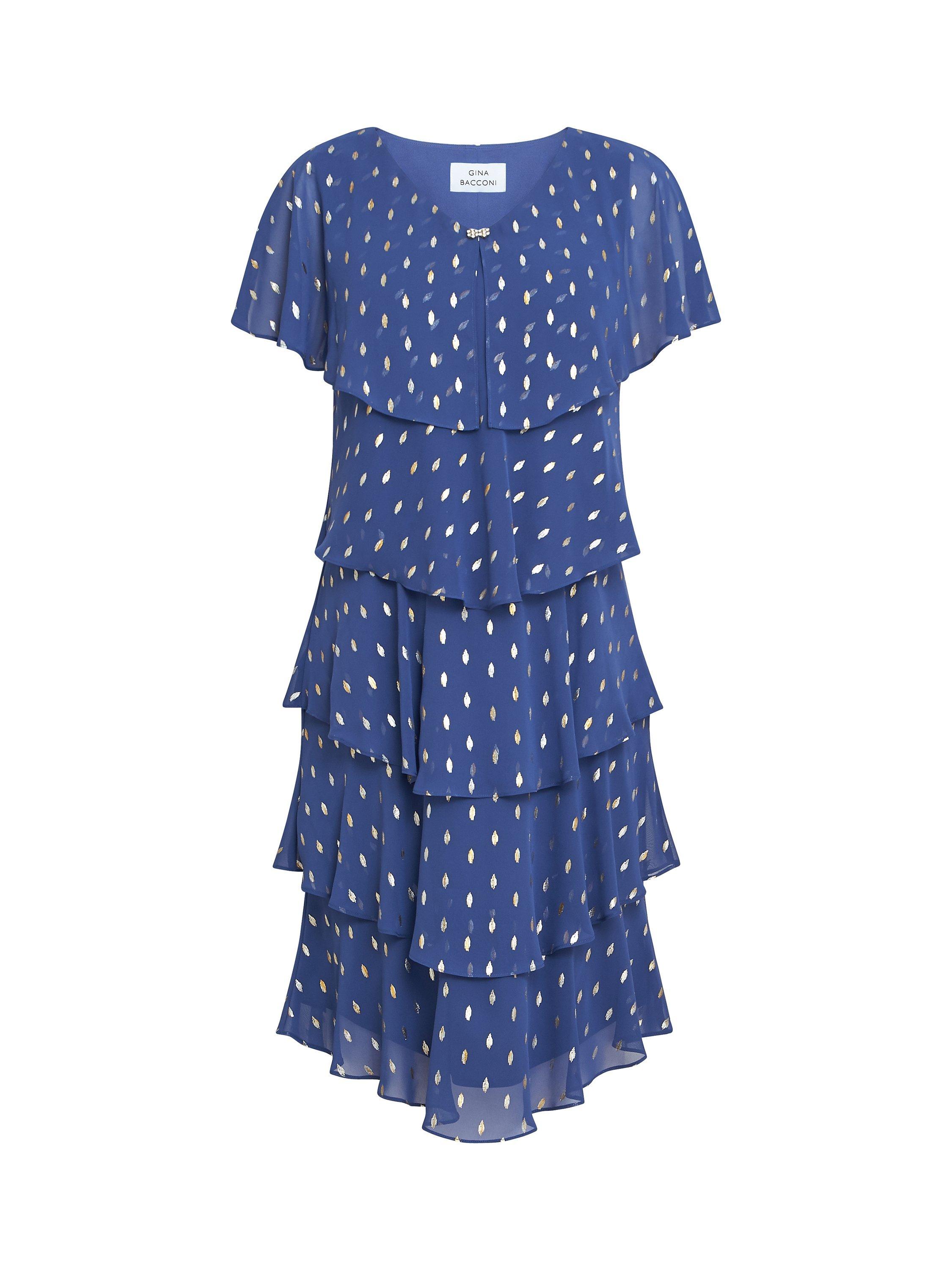 Product image 4 of 5, which shows Gina Bacconi Juliette Foil Print Tiered Dress, Wedgewood, 10