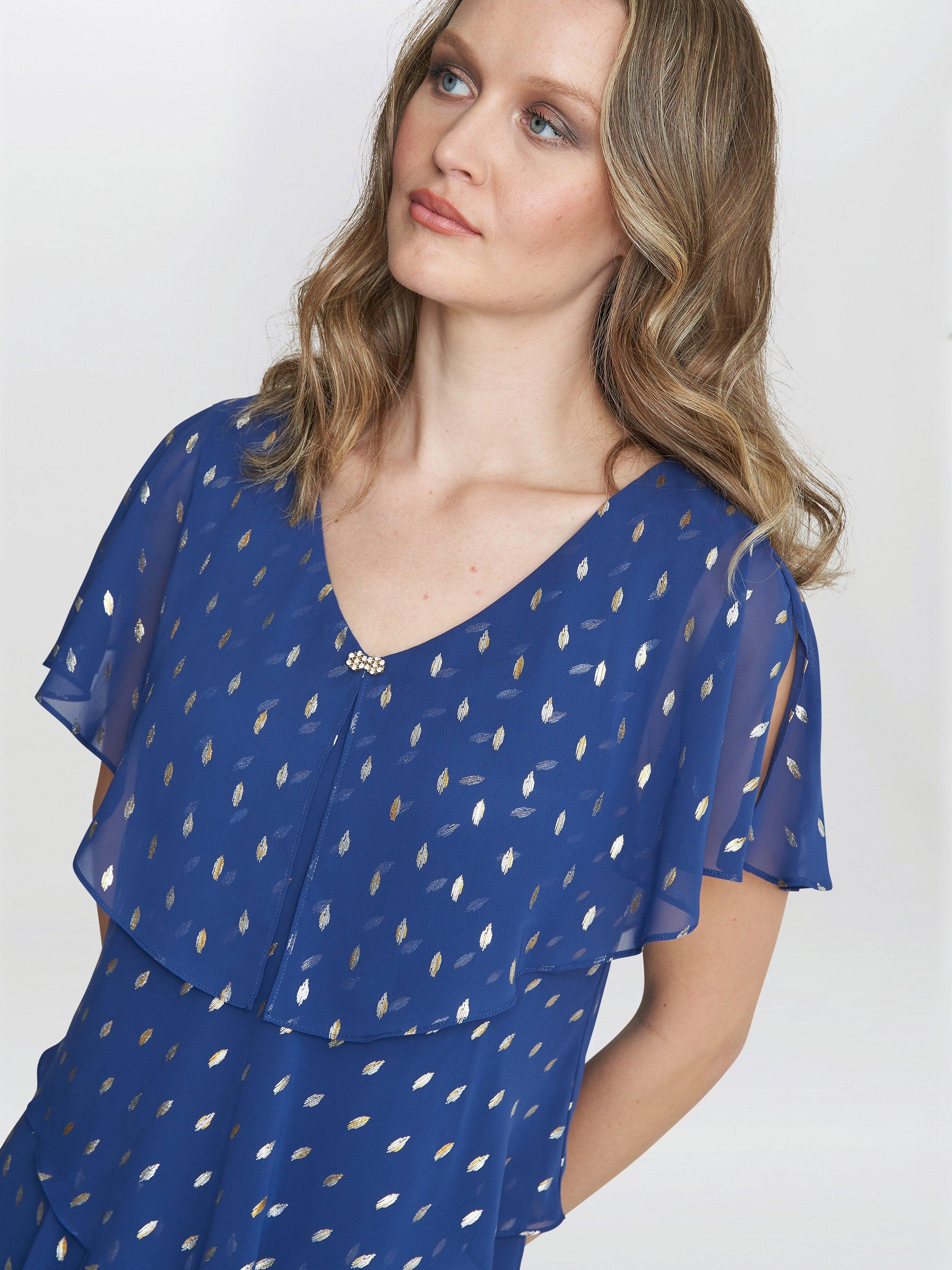 Product image 5 of 5, which shows Gina Bacconi Juliette Foil Print Tiered Dress, Wedgewood, 10