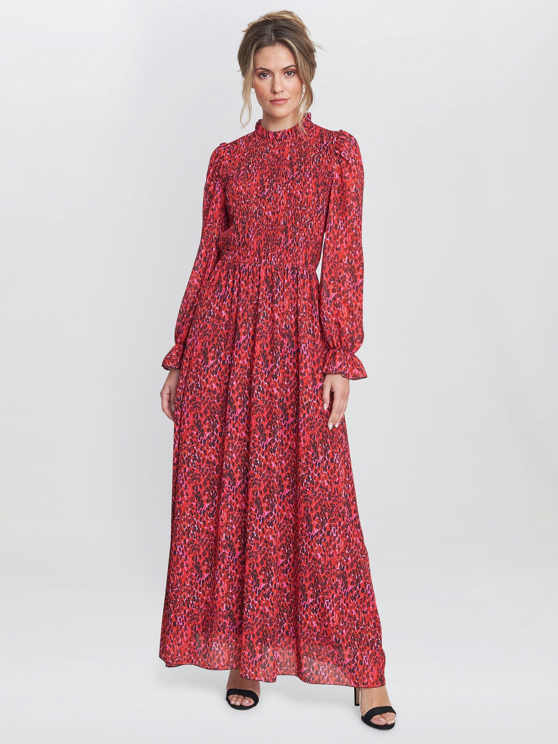 Product image 1 of 6, which shows Gina Bacconi Thea Abstract Print Maxi Dress, Red, S