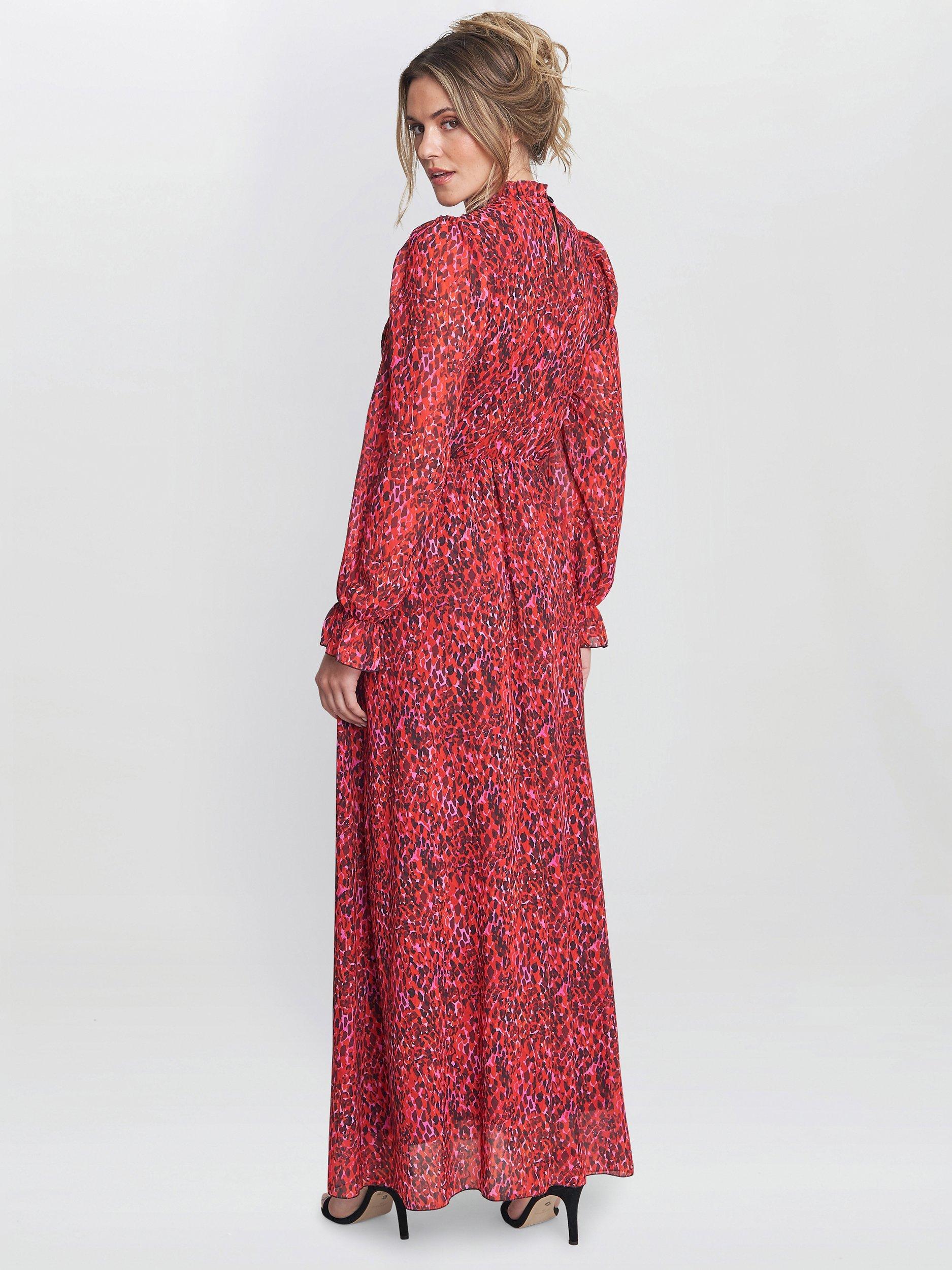 Product image 2 of 6, which shows Gina Bacconi Thea Abstract Print Maxi Dress, Red, S