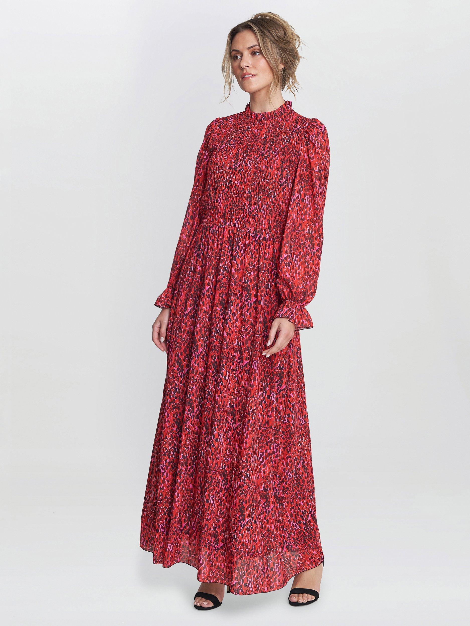 Product image 3 of 6, which shows Gina Bacconi Thea Abstract Print Maxi Dress, Red, S