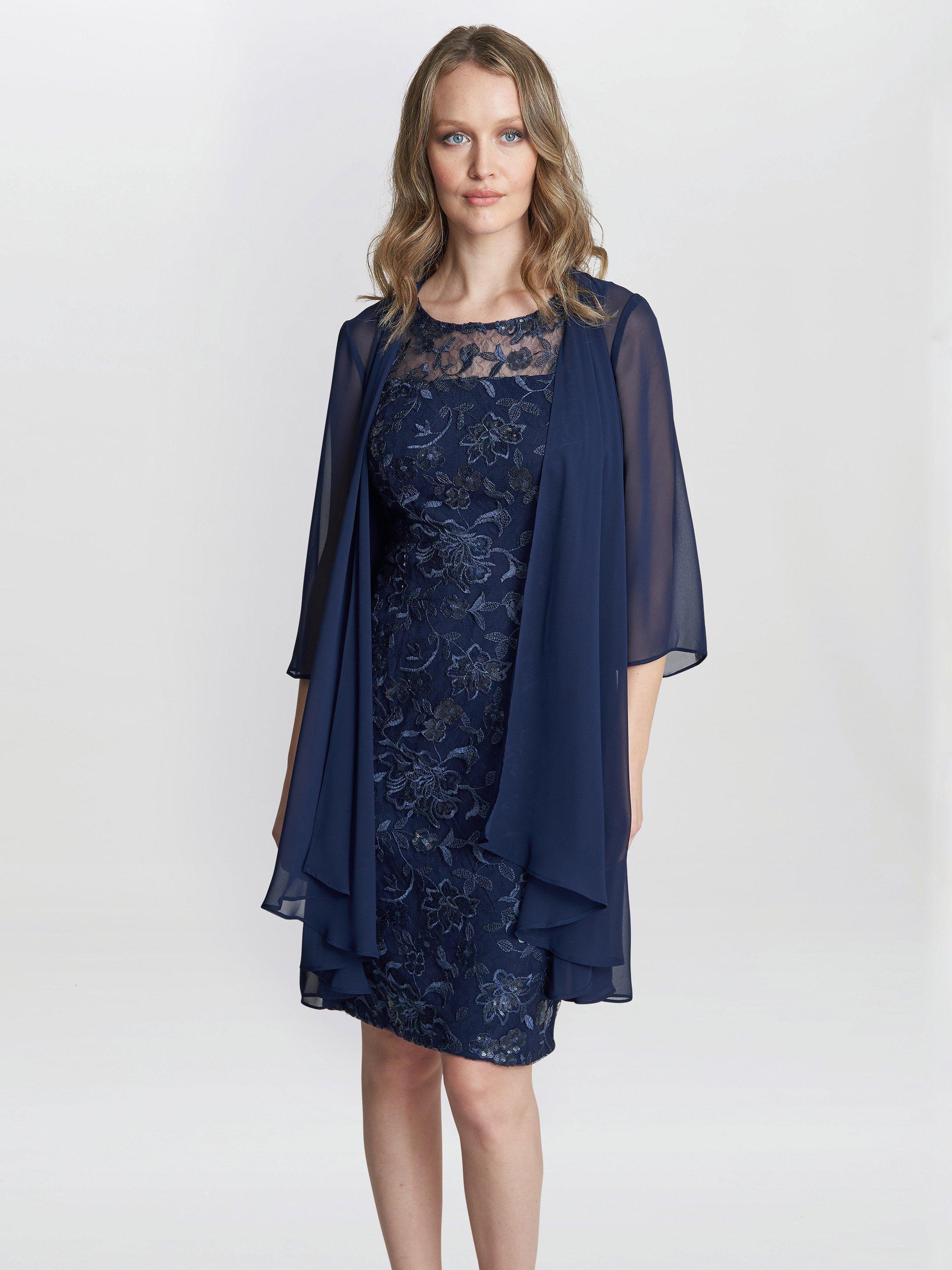 Gina Bacconi Petite Marla Embroidered Dress Navy