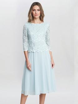 Gina Bacconi Rona Floral Lace Bodice Midi Dress, Mint