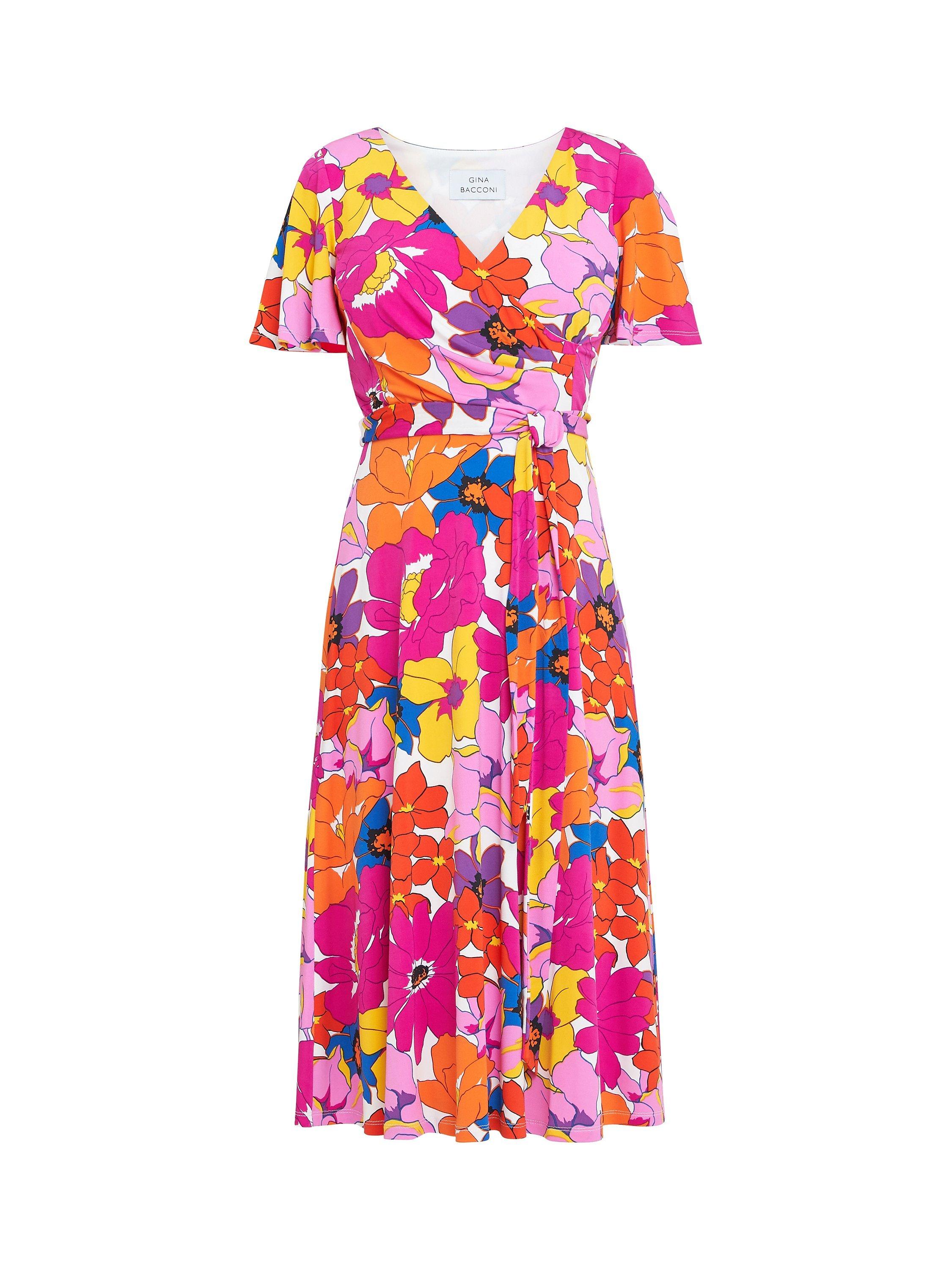 Product image 4 of 5, which shows Gina Bacconi Ellie Fit And Flare Midi Dress, Pink/Orange, 8