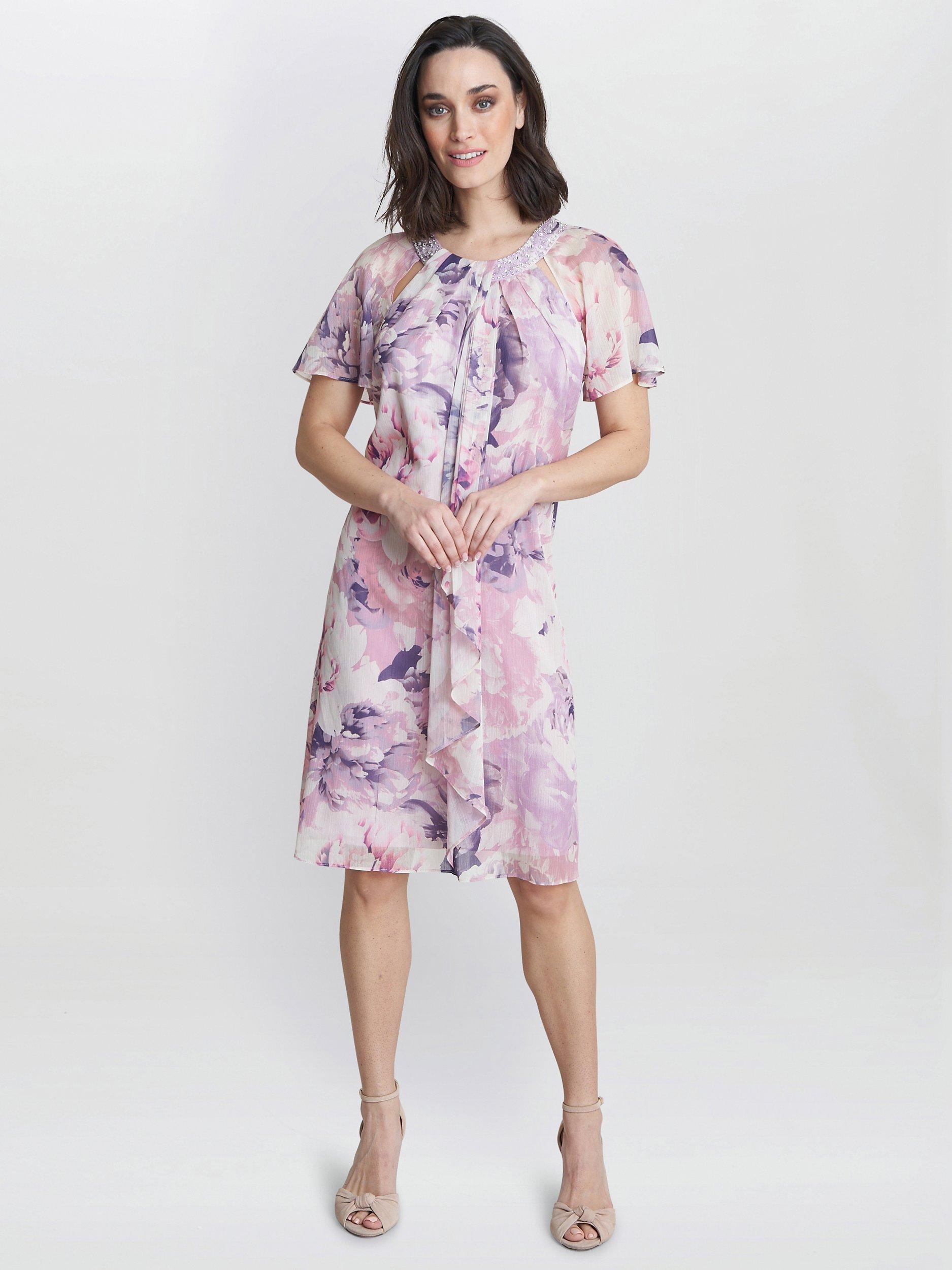Product image 3 of 5, which shows Gina Bacconi Erika Embellished Knee Length Dress, Lilac/Multi, 10