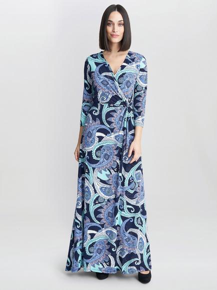 Gina Bacconi Danielle Jersey Wrap Maxi Dress, Navy/Green, Navy/Green