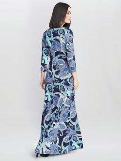 Gina Bacconi Danielle Jersey Wrap Maxi Dress, Navy/Green - view 2, Navy/Green