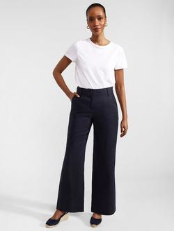 Hobbs Petite Lynn Tailored Linen Wide Leg Trousers, Navy, Navy