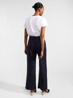 Hobbs Petite Lynn Tailored Linen Wide Leg Trousers, Navy - view 2, Navy