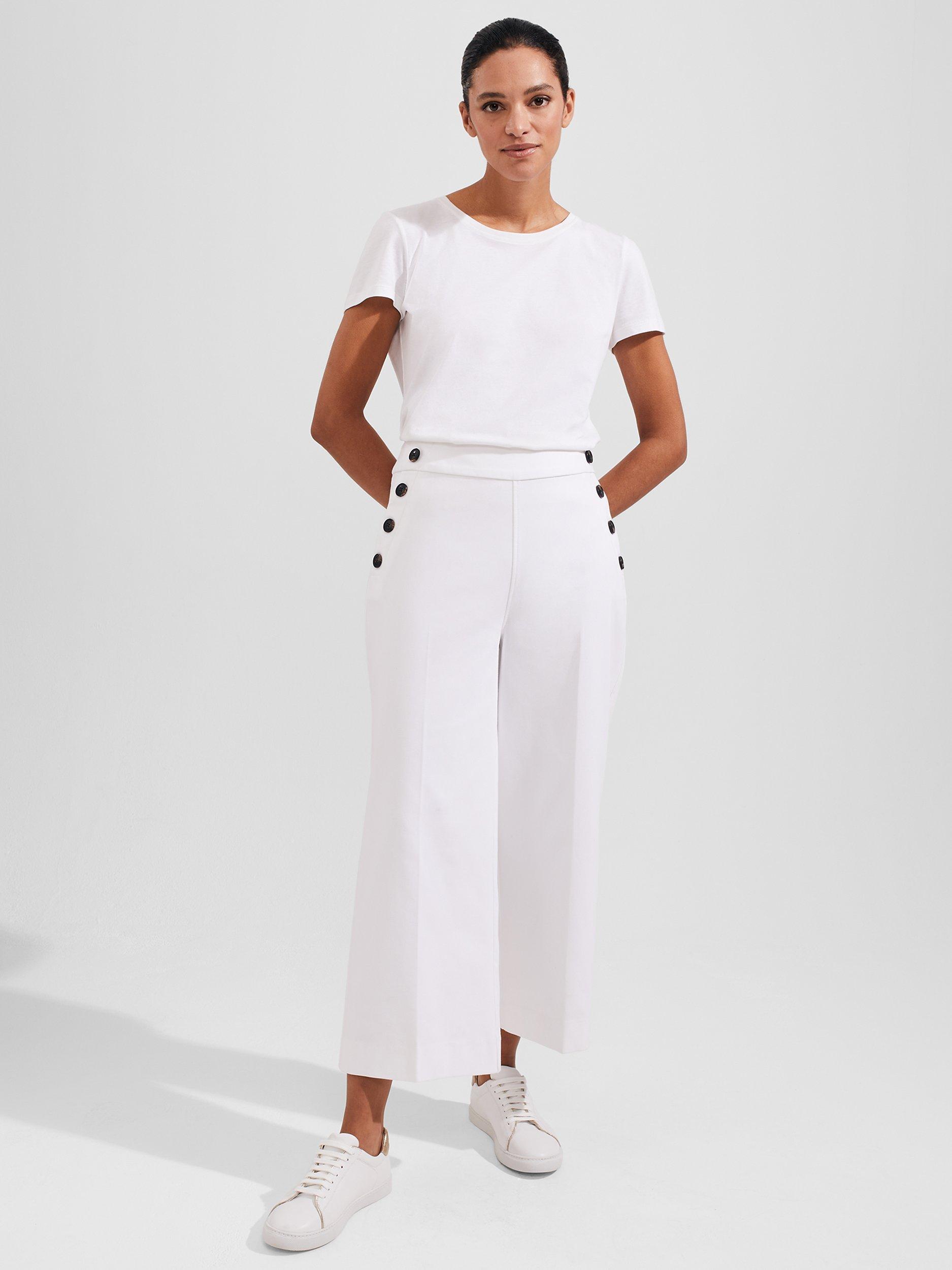 Hobbs Petite Simone Button Detail Trousers, White