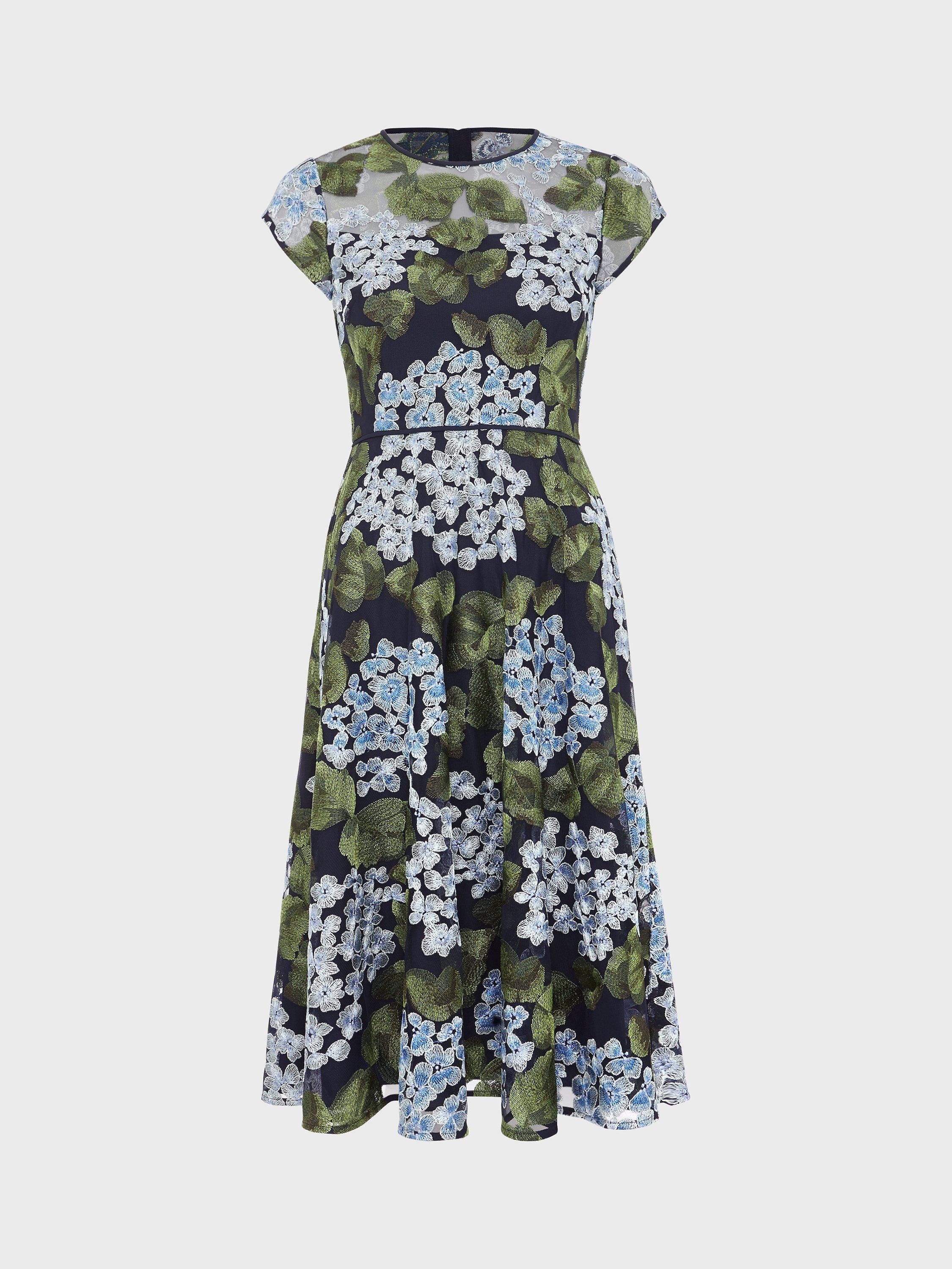 Product image 6 of 6, which shows Hobbs Tia Floral Embroidery Dress, Navy/Multi, 10