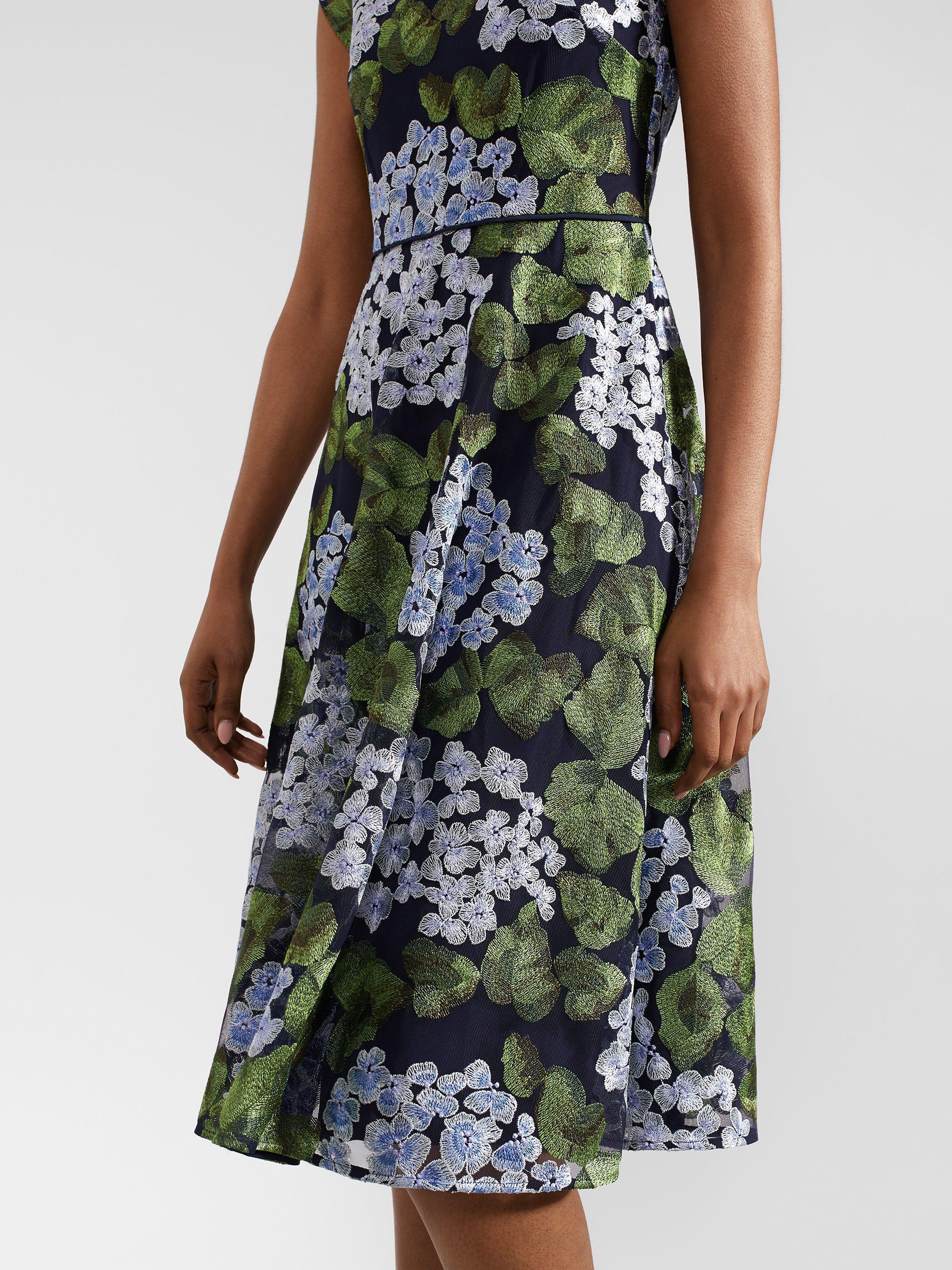 Product image 5 of 6, which shows Hobbs Tia Floral Embroidery Dress, Navy/Multi, 10