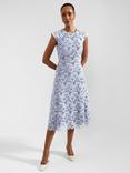 Hobbs Petite Phoebe Cutwork Floral Lace Midi Dress, Blue/Ivory