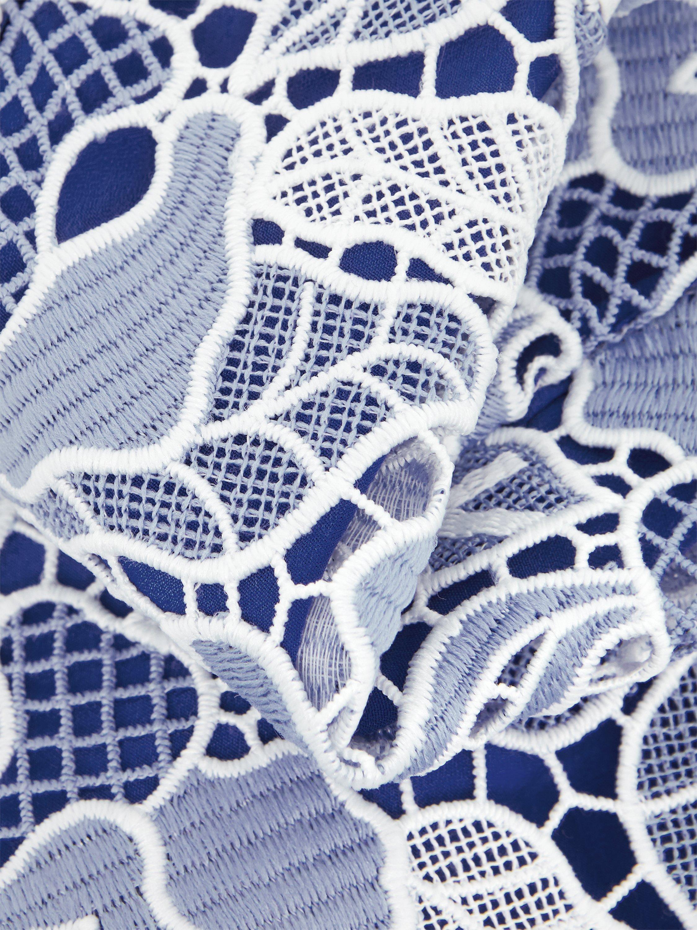 Product image 6 of 9, which shows Hobbs Petite Phoebe Cutwork Floral Lace Midi Dress, Blue/Ivory, 10
