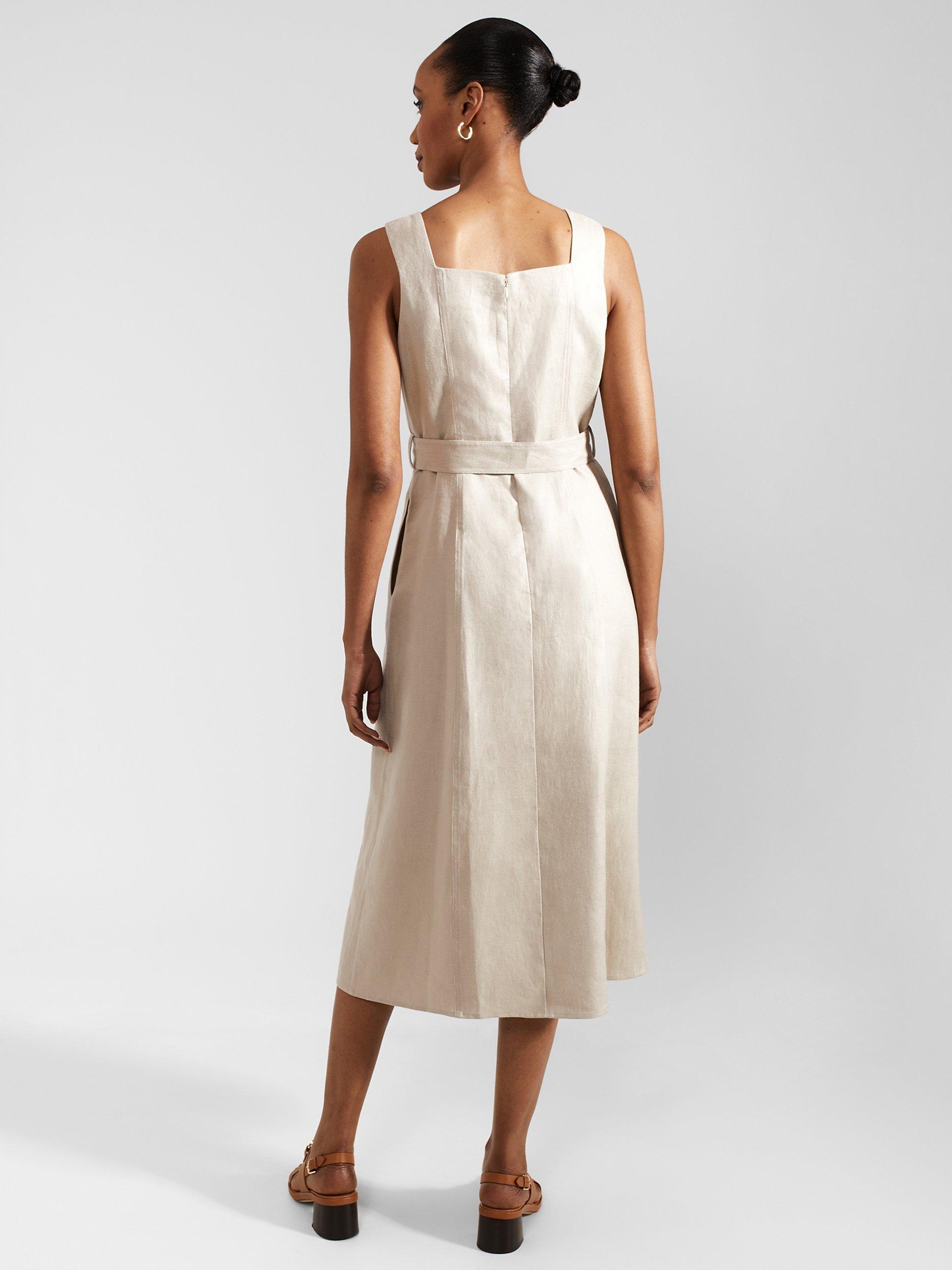 Hobbs Roberta Linen Midi Dress, Neutral, 10