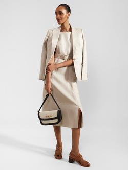 Hobbs Roberta Linen Midi Dress, Neutral - view 2, Neutral