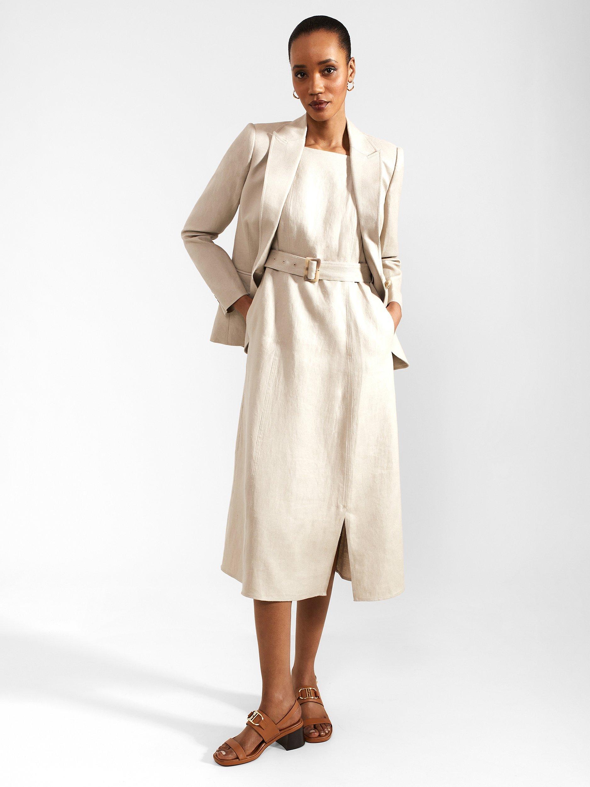 Hobbs Roberta Linen Midi Dress, Neutral, 10