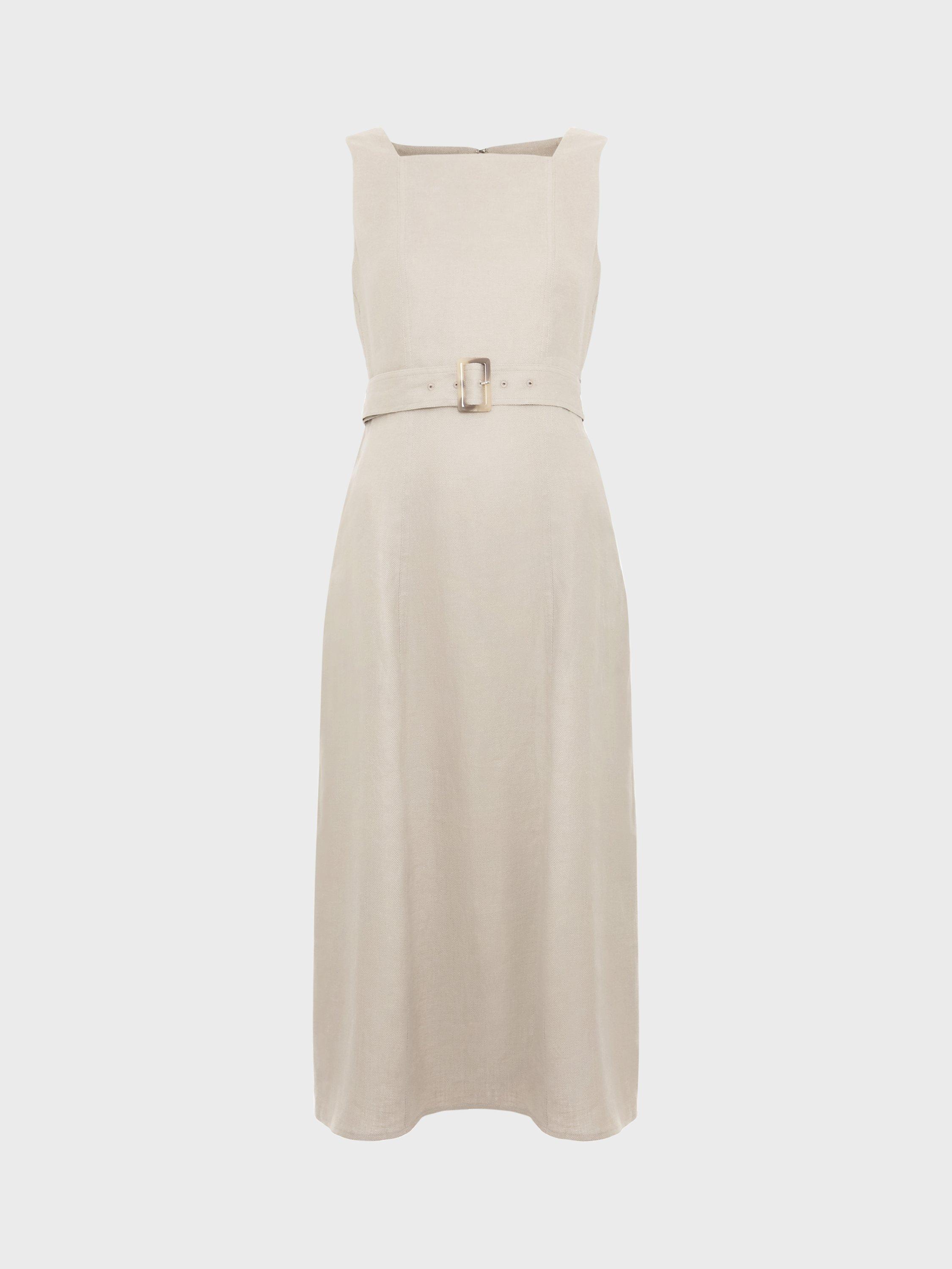 Hobbs Roberta Linen Midi Dress, Neutral, 10