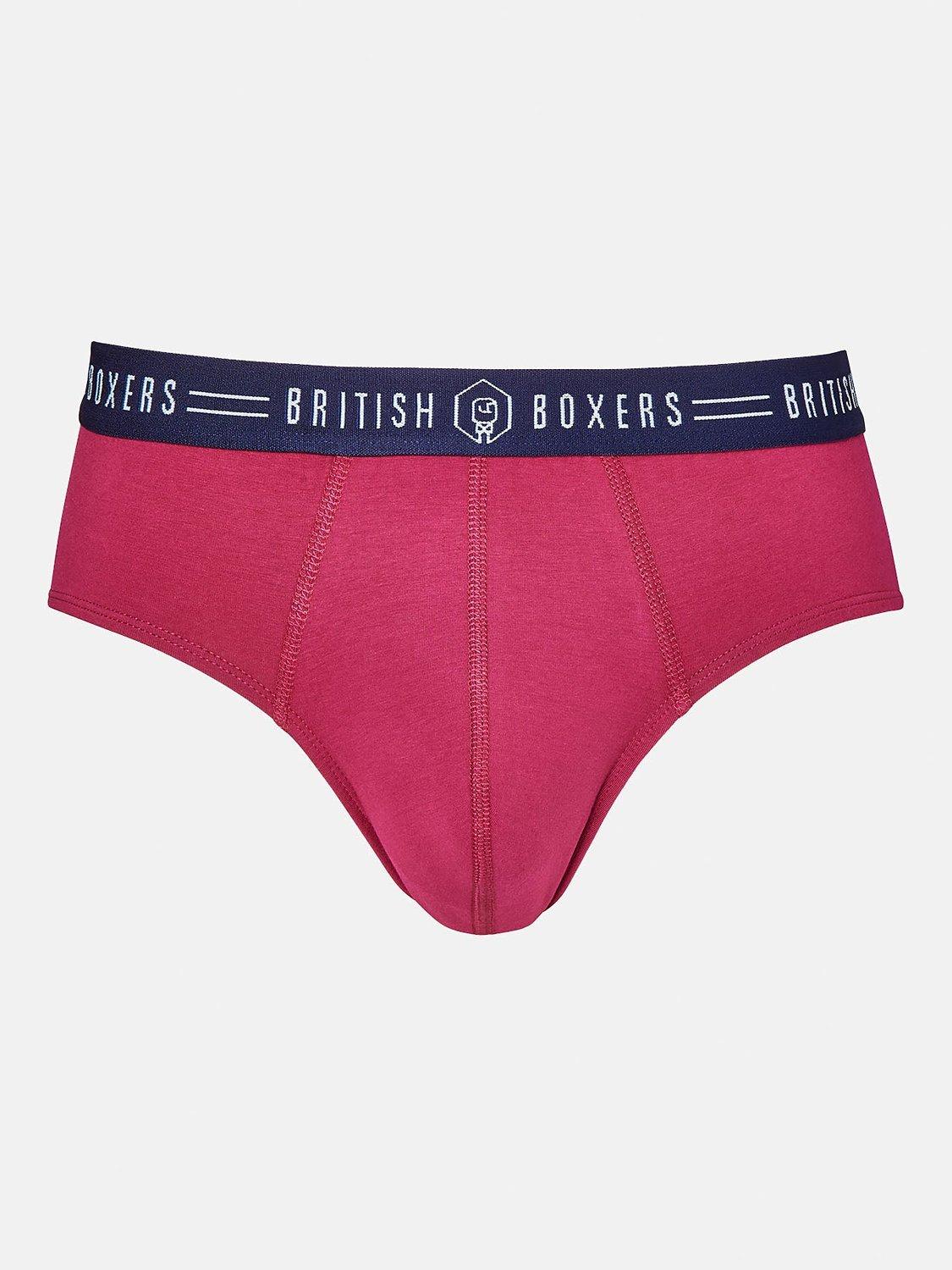 Product image 2 of 4, which shows British Boxers Cotton Briefs, Pack of 3, Rio Red/Navy/Evergreen, S