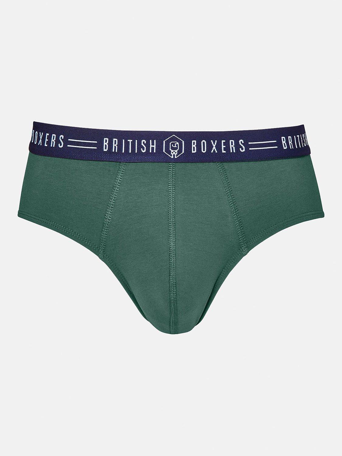 Product image 4 of 4, which shows British Boxers Cotton Briefs, Pack of 3, Rio Red/Navy/Evergreen, S