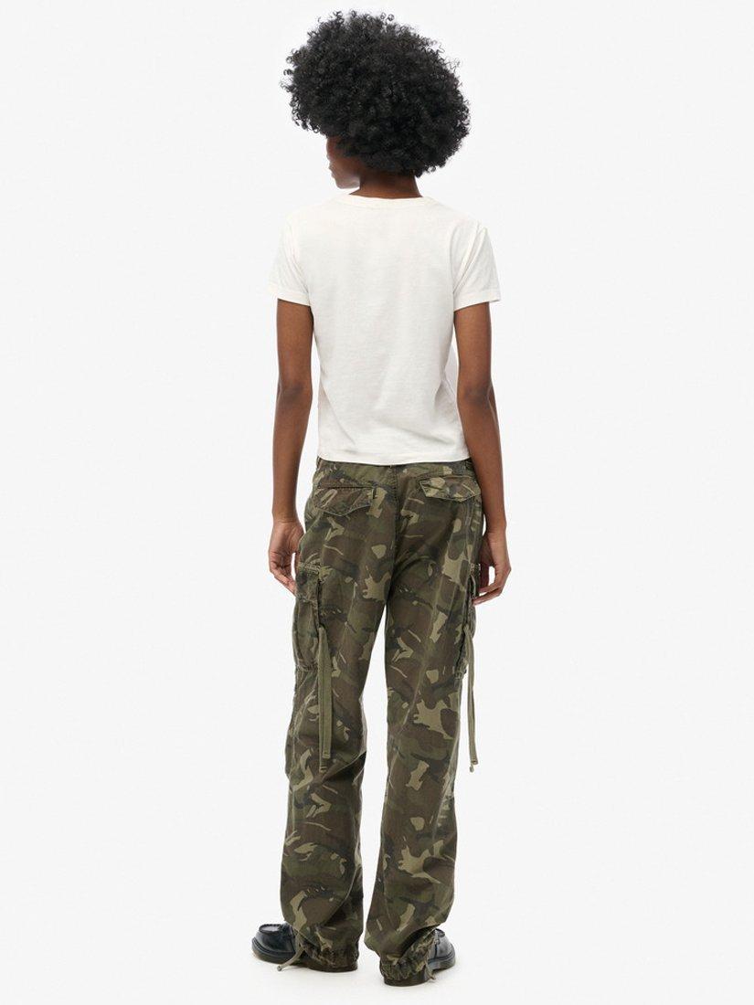 Product image 4 of 7, which shows Superdry Low Rise Parachute Cargo Trousers, Outline Camo, W28/L33