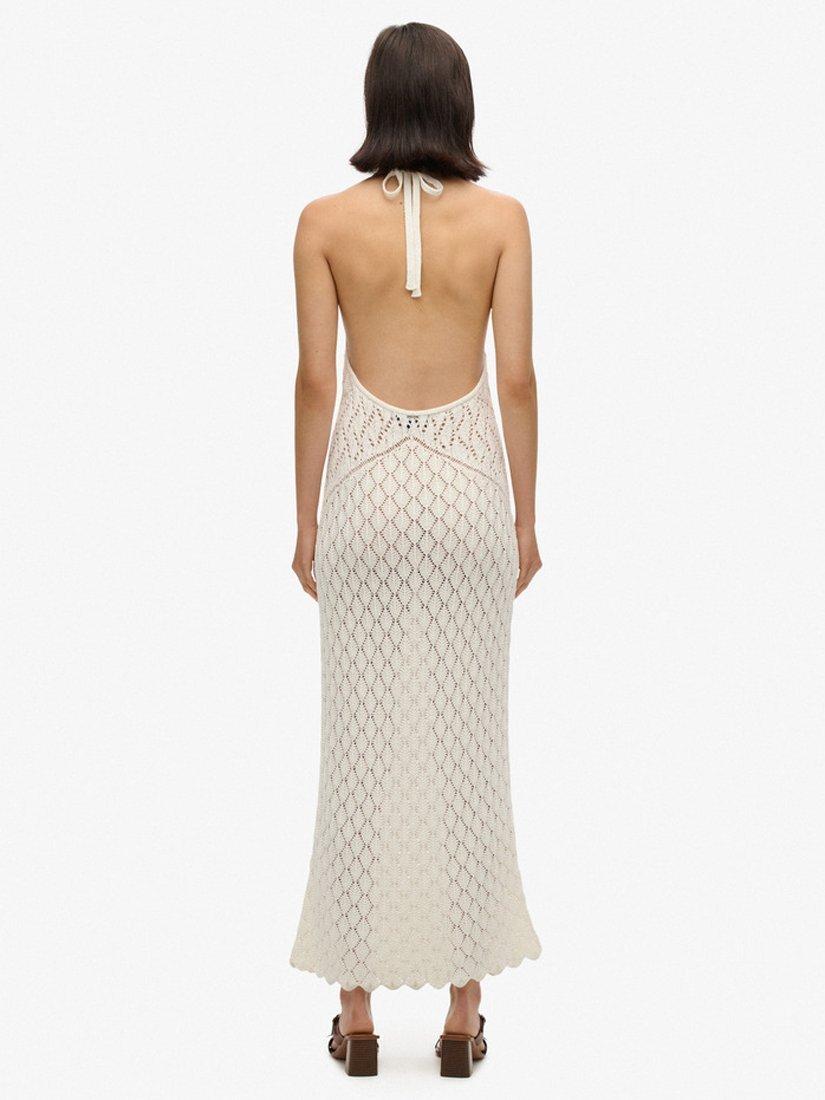 Product image 2 of 4, which shows Superdry Crochet Halterneck Maxi Dress, Off White, 6