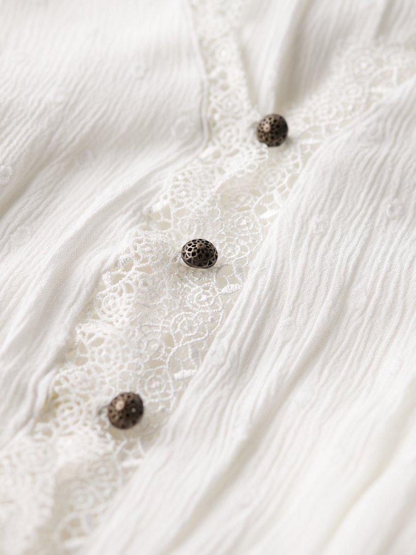Product image 5 of 7, which shows Superdry Ibiza V-Neck Lace Trim Mini Dress, Off White, 6