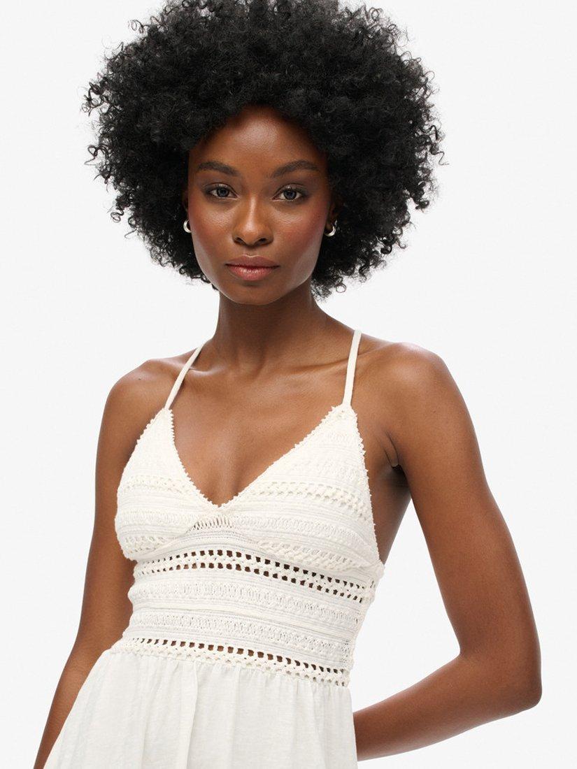 Product image 6 of 7, which shows Superdry Jersey Lace Mini Dress, Off White, 6