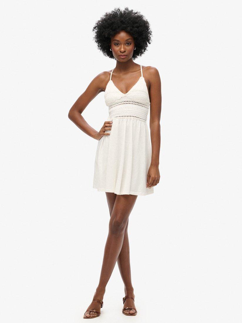 Product image 4 of 7, which shows Superdry Jersey Lace Mini Dress, Off White, 6