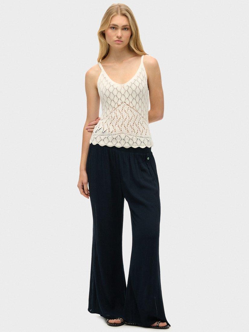 Superdry Beach Wide Leg Trousers, Eclipse Navy