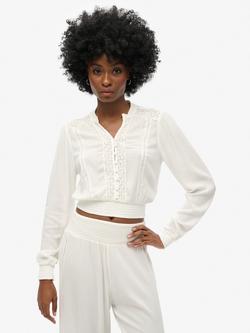 Superdry Lace Trim Smock Top, Ecru, Ecru