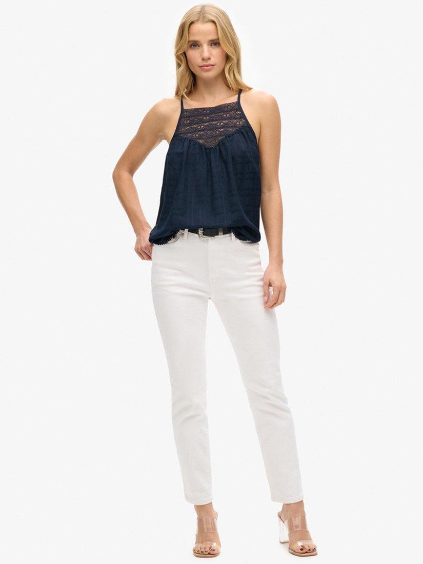 Product image 2 of 5, which shows Superdry Lace Cami Beach Top, Eclipse Navy, 6