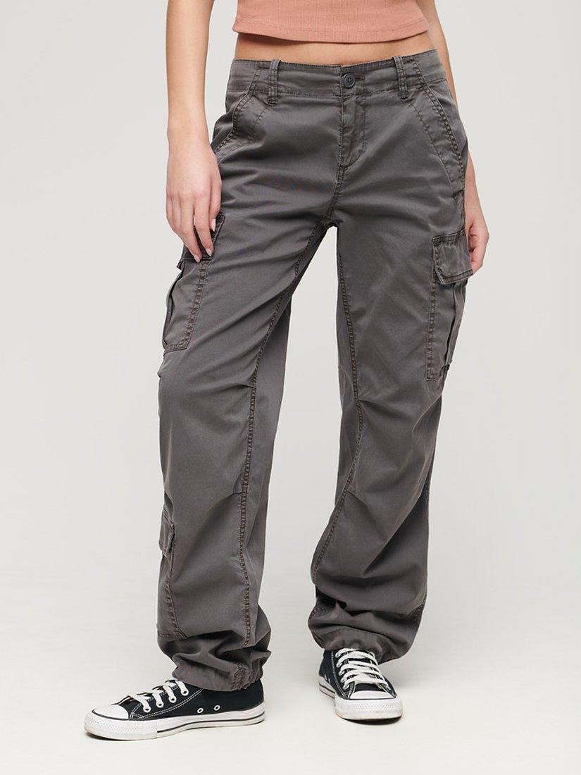 Superdry Low Rise Straight Cargo Trousers, Washed Black, 32