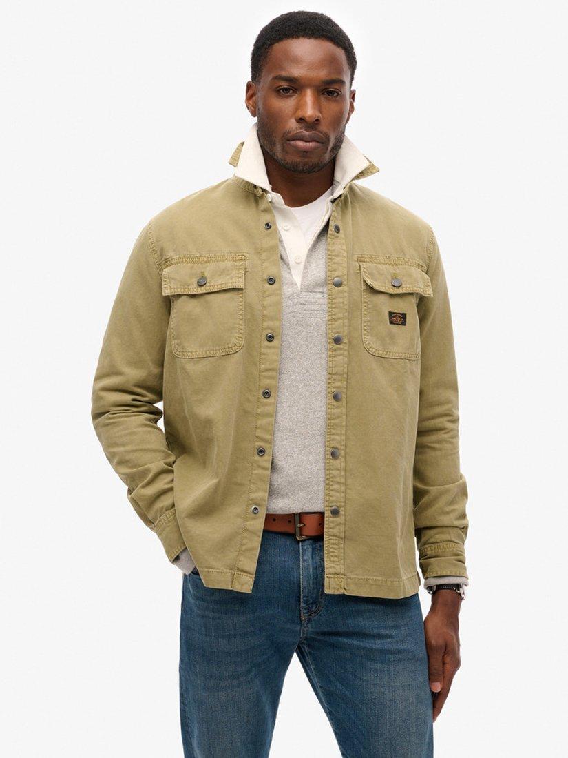 Product image 1 of 3, which shows Superdry Organic Cotton Canvas Workwear Overshirt, Fatigue Green, S