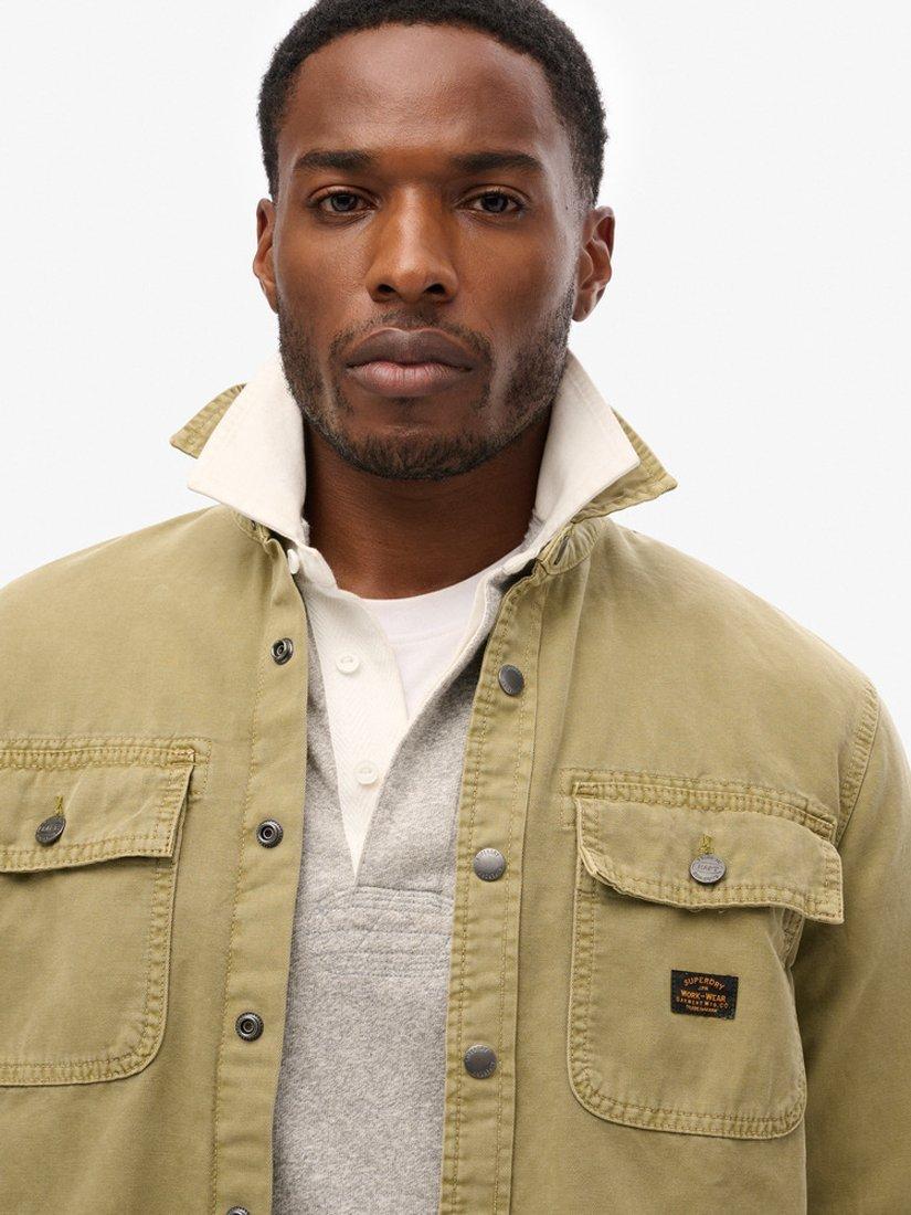 Product image 3 of 3, which shows Superdry Organic Cotton Canvas Workwear Overshirt, Fatigue Green, S
